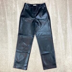 Aritzia Babaton Command Leather Like Pants Black Sz 6 Straight Leg High Rise New
